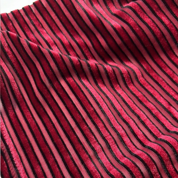 Lulus S Striped Burgundy Red Velvet Mini Dress Balloon Sleeves Keyhole Back - Picture 5 of 12
